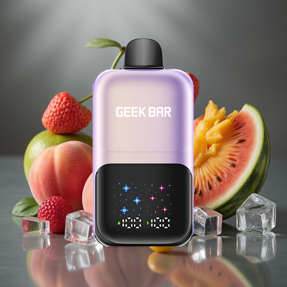GEEK BAR 2GO 50000 Puff Nagy Képernyős 3-Szintű Íz/Hűtés Dupla Tartály 20ml 5% Nikotinsó Márvány Barack Mango Dinnye Jéggel