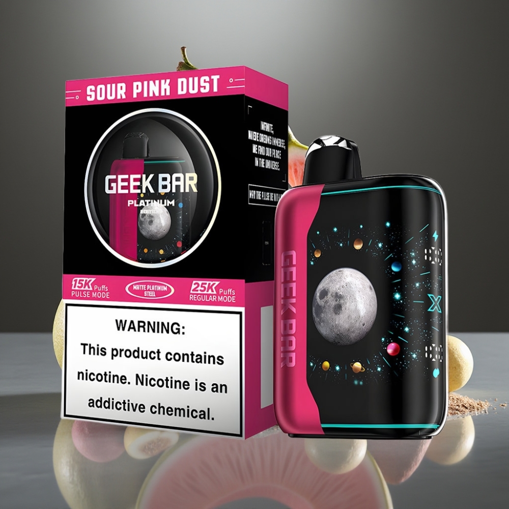 GEEK BAR Platinum Edition 25000 Löket Normál Mód, 15000 Löket Pulzus Mód, Prémium Matte Platina Acél, Dinamikus 3D Íves Kijelző, Gyorstöltés USB-C