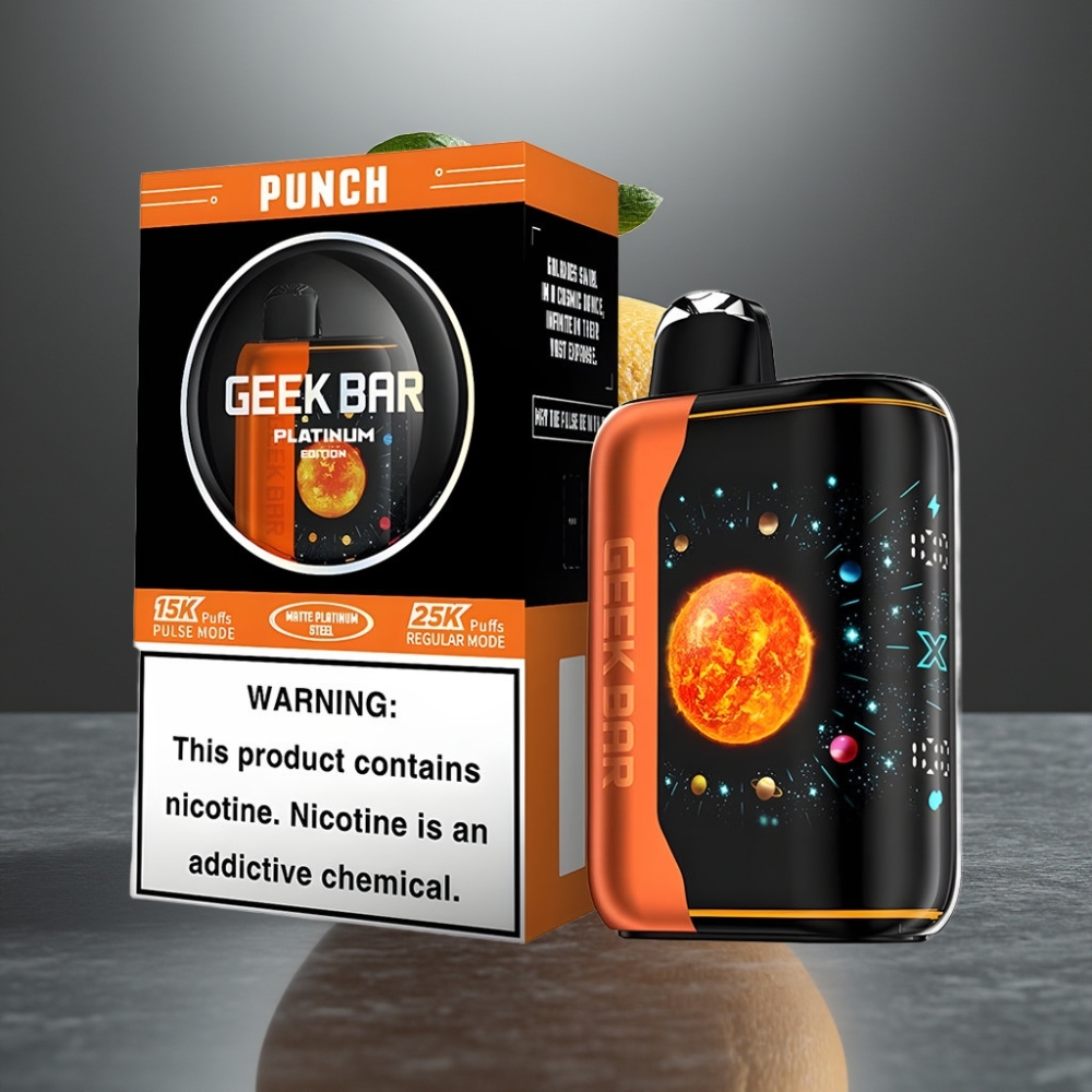 GEEK BAR Platinum Edition 25000 Puff Dinamikus 3D Képernyő Prémium Matte Platina Acél Finishing Gyors USB-C Töltés Duális Mesh Punch Íz