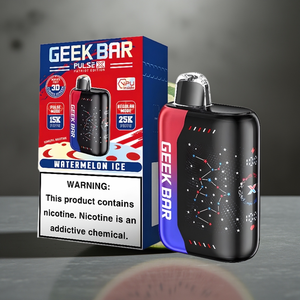 GEEK BAR Pulse X 25000 Löket Normál Mód 15000 Löket Pulse Mód 0-5% Nikotin 18mL E-Liquid 3D Kijelző USB-C Dual Mesh Coil Patriot Kiadás