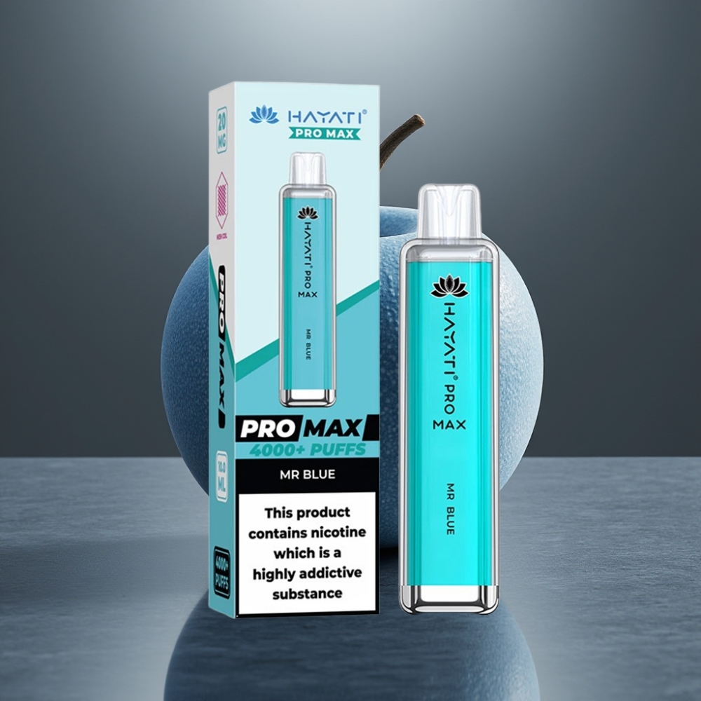 Hayati Pro Max 4000 Böffe Jelentős Nicotin (2%, 5%) Dual 1.1 Ohm Mesh Coil Újratölthető Akku 1400mAh Kézi Aktiválású LED Világítás Kristály Megjelenésű TPD-Kompatibilis