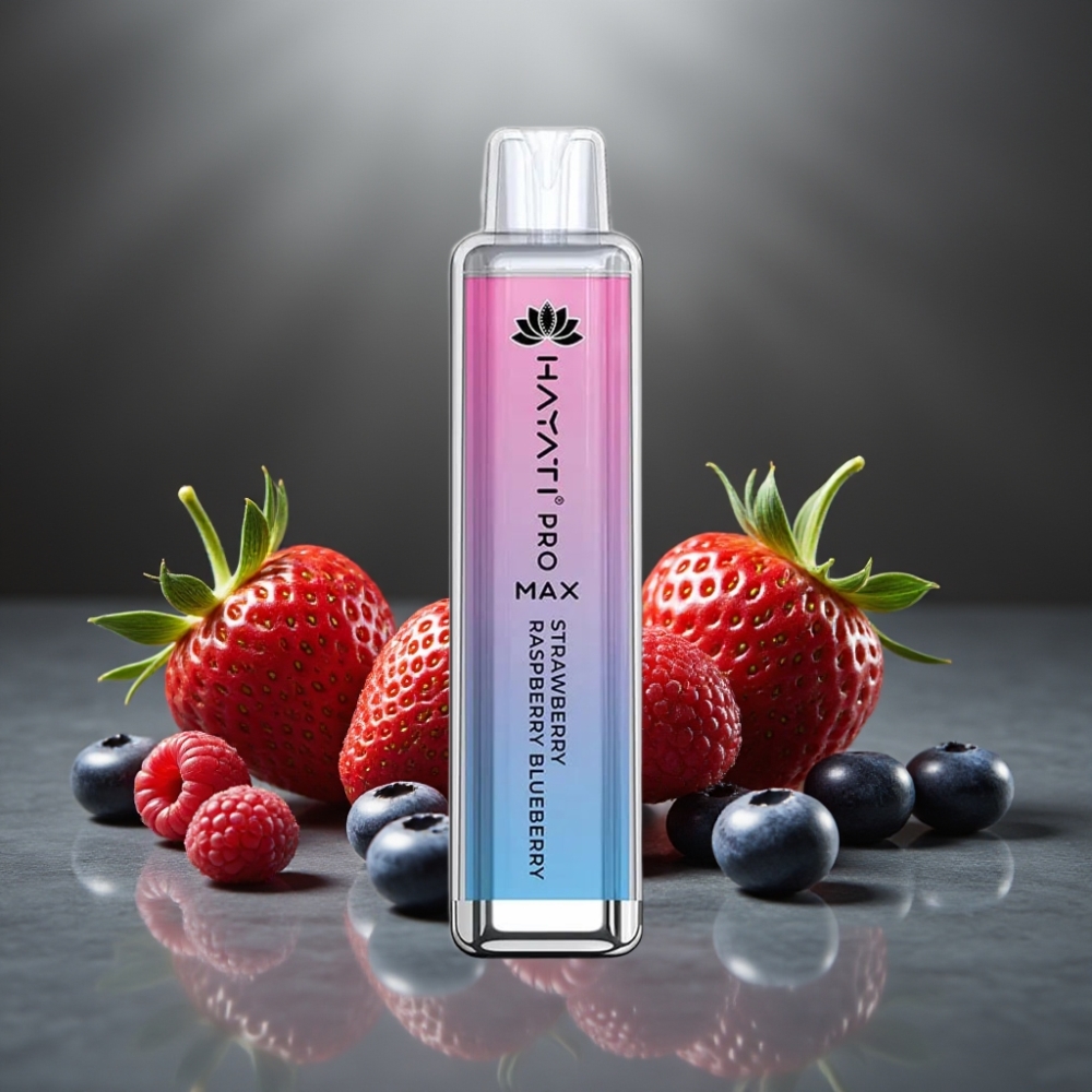 Hayati Pro Max 4000 Puff Eldobható E-Cigi 28×28×120mm 2%/5% Nikotin 1400mAh Eper Málna Áfonya