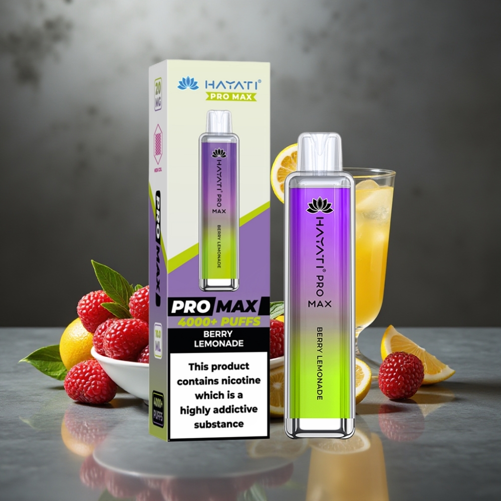 Hayati Pro Max 4000 Puff Eldobható E-Cigi 28×28×120mm 2%/5% Nikotin 1400mAh Újratölthető Bogyós Limonádé