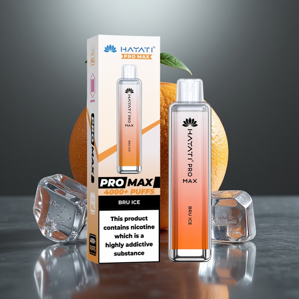 Hayati Pro Max 4000 Puff Eldobható E-Cigi (28×28×120mm, 2%/5% Nikotin, Dual 1.1 Ohm Mesh Coil, 1400mAh, Jég Bru Íz)