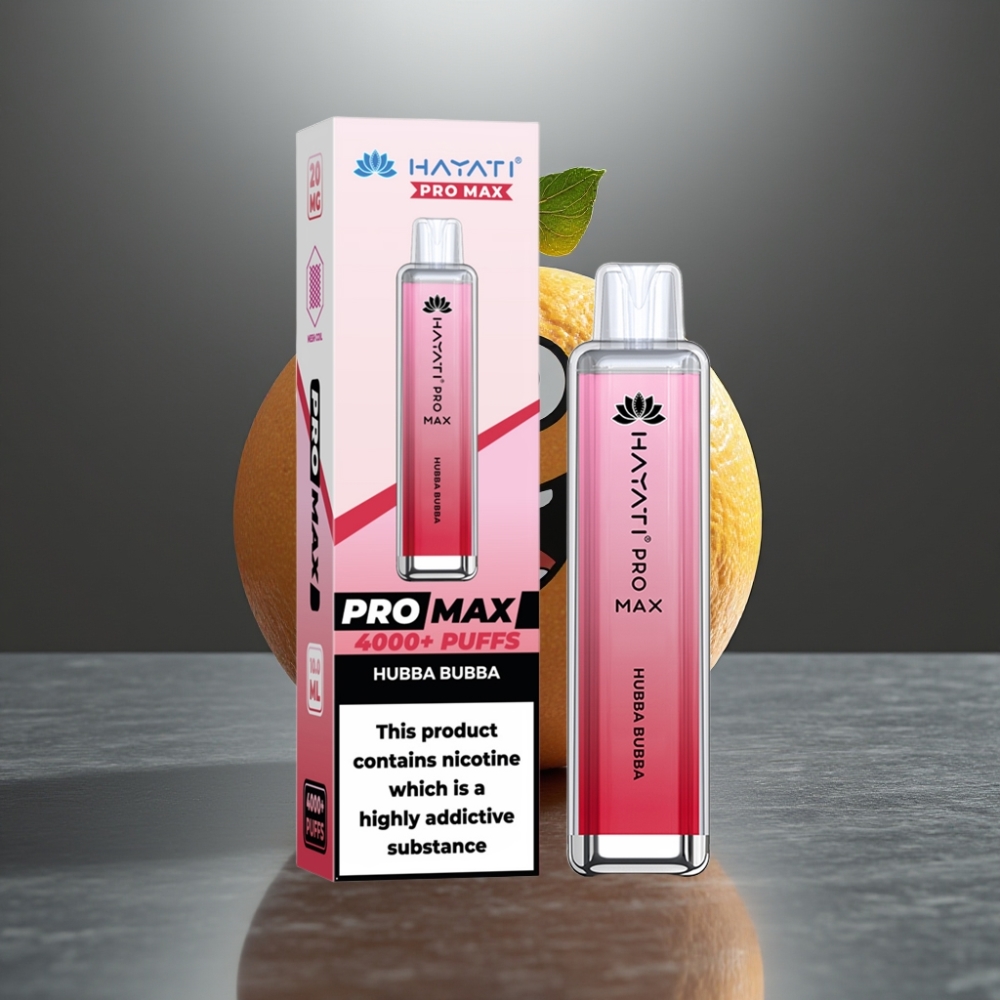 Hayati Pro Max 4000 Puff Eldobható E-Cigi 28x28x120mm, 2%/5% Nikotin, 1400mAh, Buborékrák Íz