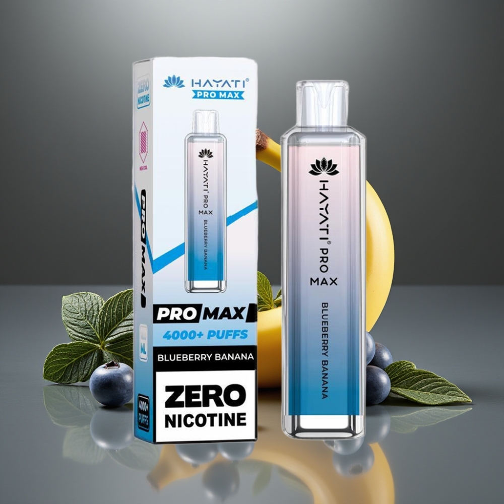 Hayati Pro Max 4000 Puff Eldobható E-cigaretta – 1400mAh, 2%/5% Nikotin, 1.1 Ohm Dupla Mesh, Áttetsző Kékkék, Banán Íz