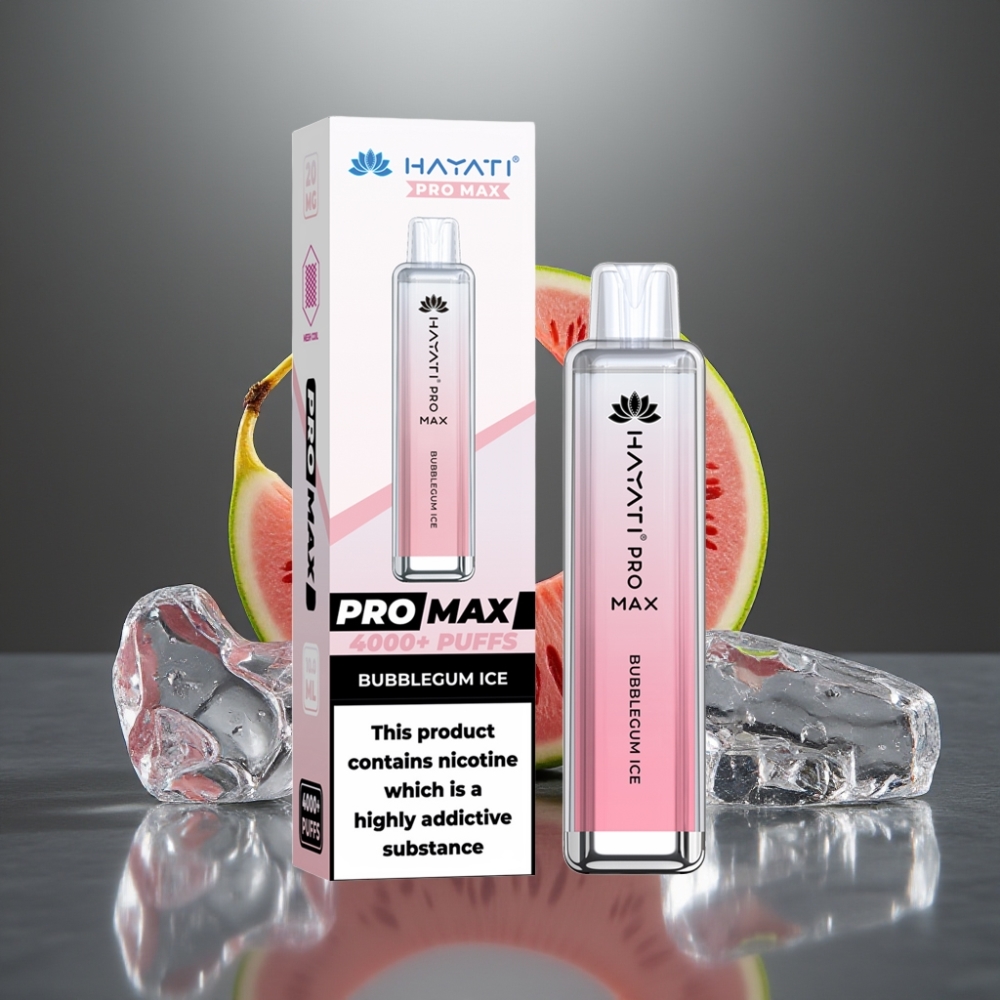 Hayati Pro Max 4000 Puff Eldobható E-cigaretta 28×28×120mm 1400mAh 2%/5% Nikotin Buborékrágó Jég