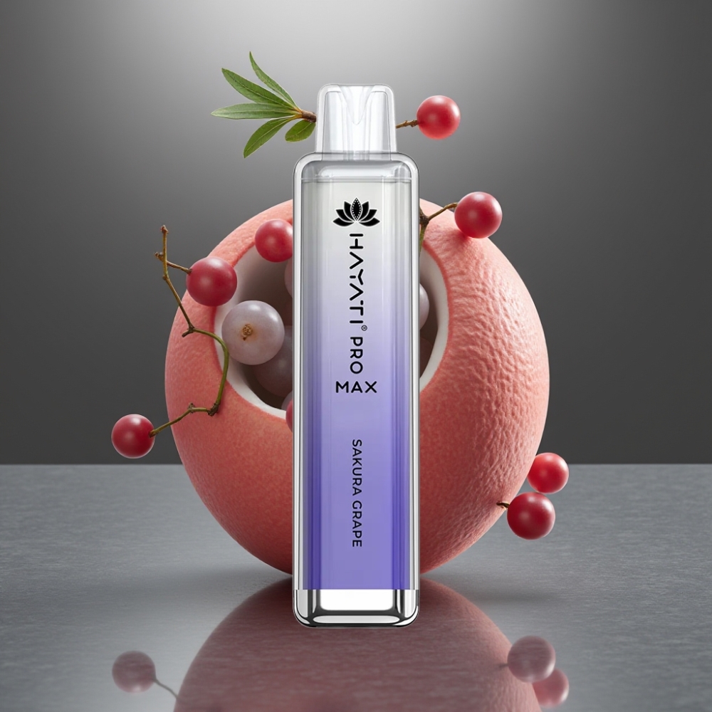 Hayati Pro Max 4000 Puff Eldobható E-cigaretta 28×28×120mm 1400mAh Dual 1.1 Ohm Mesh Coil Cseresznye Szőlő Íz
