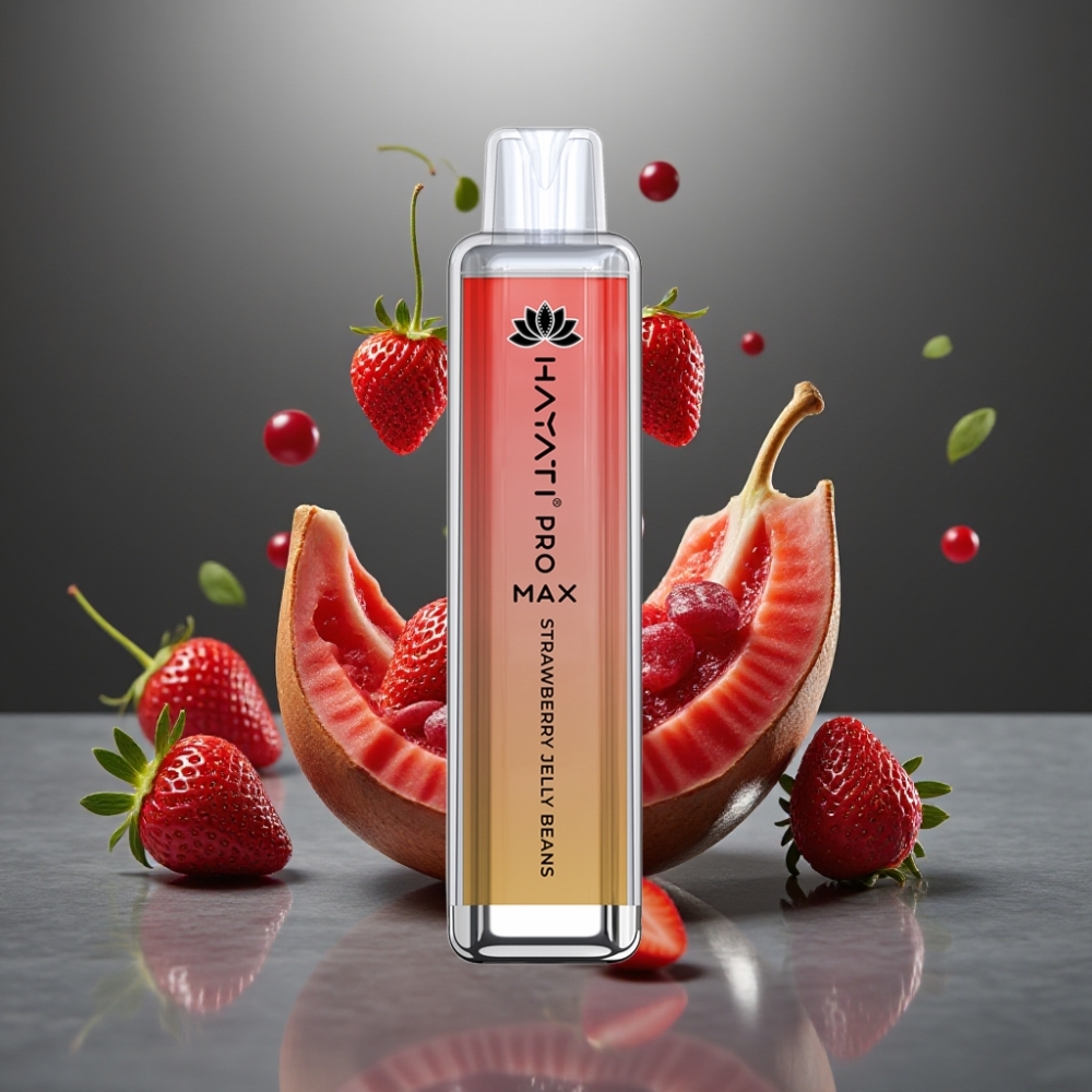 Hayati Pro Max 4000 Puff Eldobható E-cigaretta – 28×28×120mm, 2%/5% Nikotin, 1400mAh, Eper Zselécukor Íz