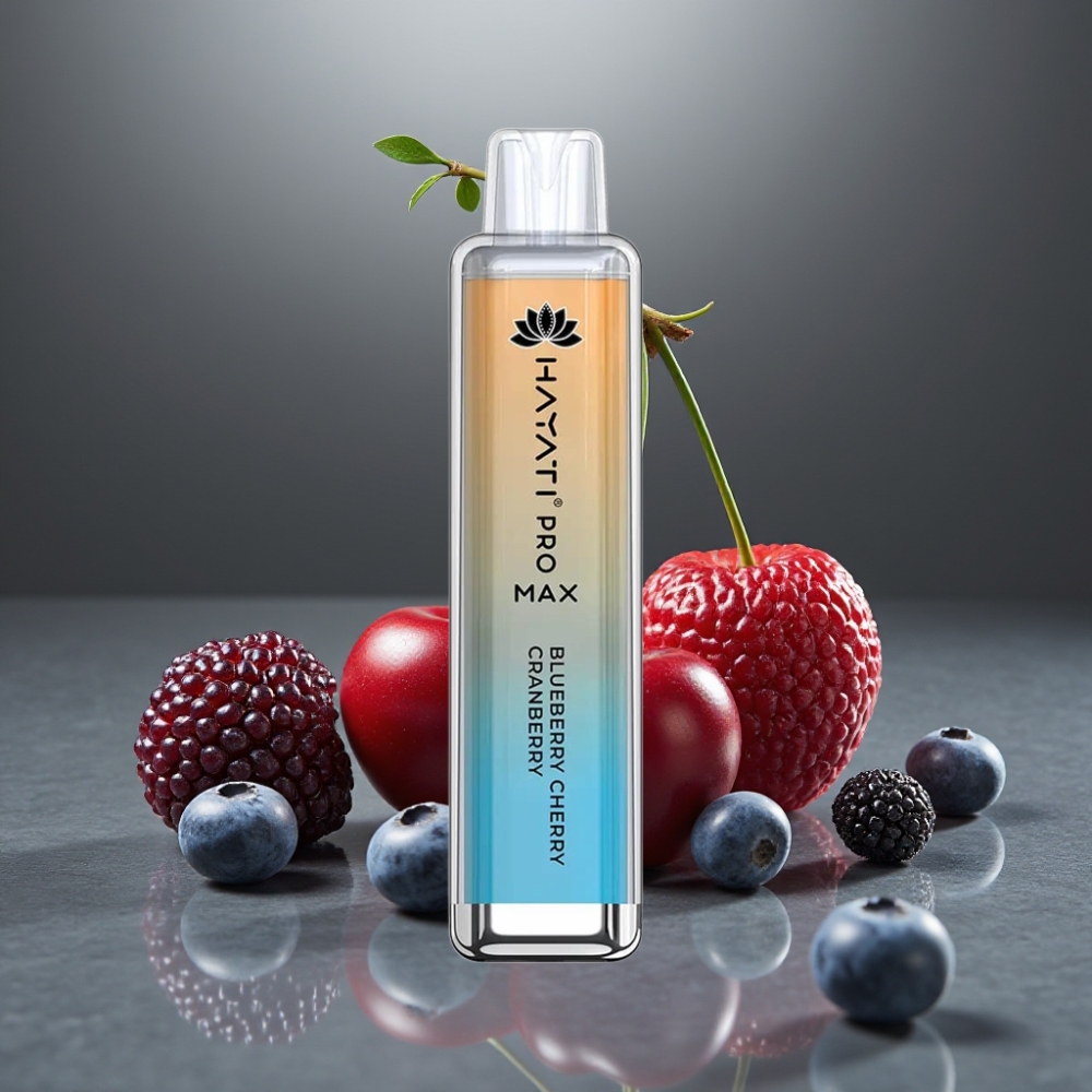 Hayati Pro Max 4000 Puff Eldobható E-cigaretta Kékáfonya-Cseresznye-Áfonya 28×28×120mm 2%/5% Nikotin 1400mAh Dual 1.1 Ohm Mesh Coil