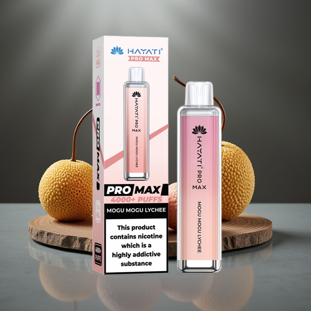 Hayati Pro Max 4000 Puff Eldobható E-cigaretta Mogu Mogu Licsi, 2%/5% Nikotin, 1400mAh, Duális 1.1 Ohm Mesh Coil, TPD-Kompatibilis