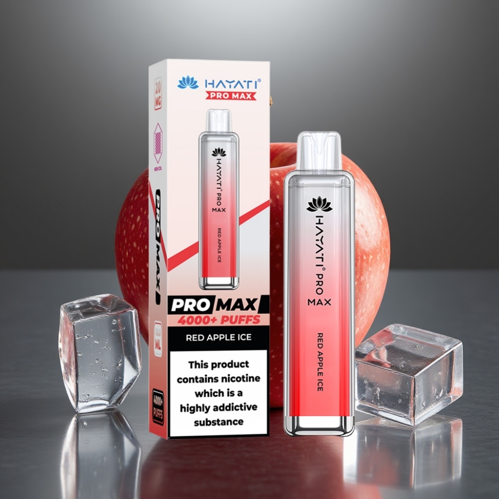 Hayati Pro Max 4000 Puff Eldobható E-cigaretta Vörös Alma Jég 28×28×120mm 2%/5% Nikotin 1400mAh
