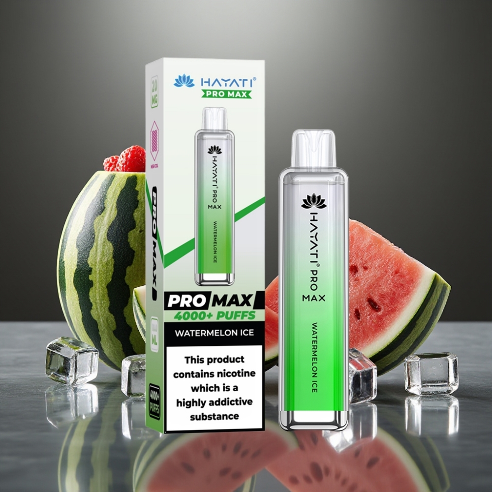 Hayati Pro Max 4000 Puff Eldobható E-párologtató 28×28×120mm 2%/5% Nikotin 1400mAh Dual 1.1 Ohm Mesh Görbe Dinnye Jég