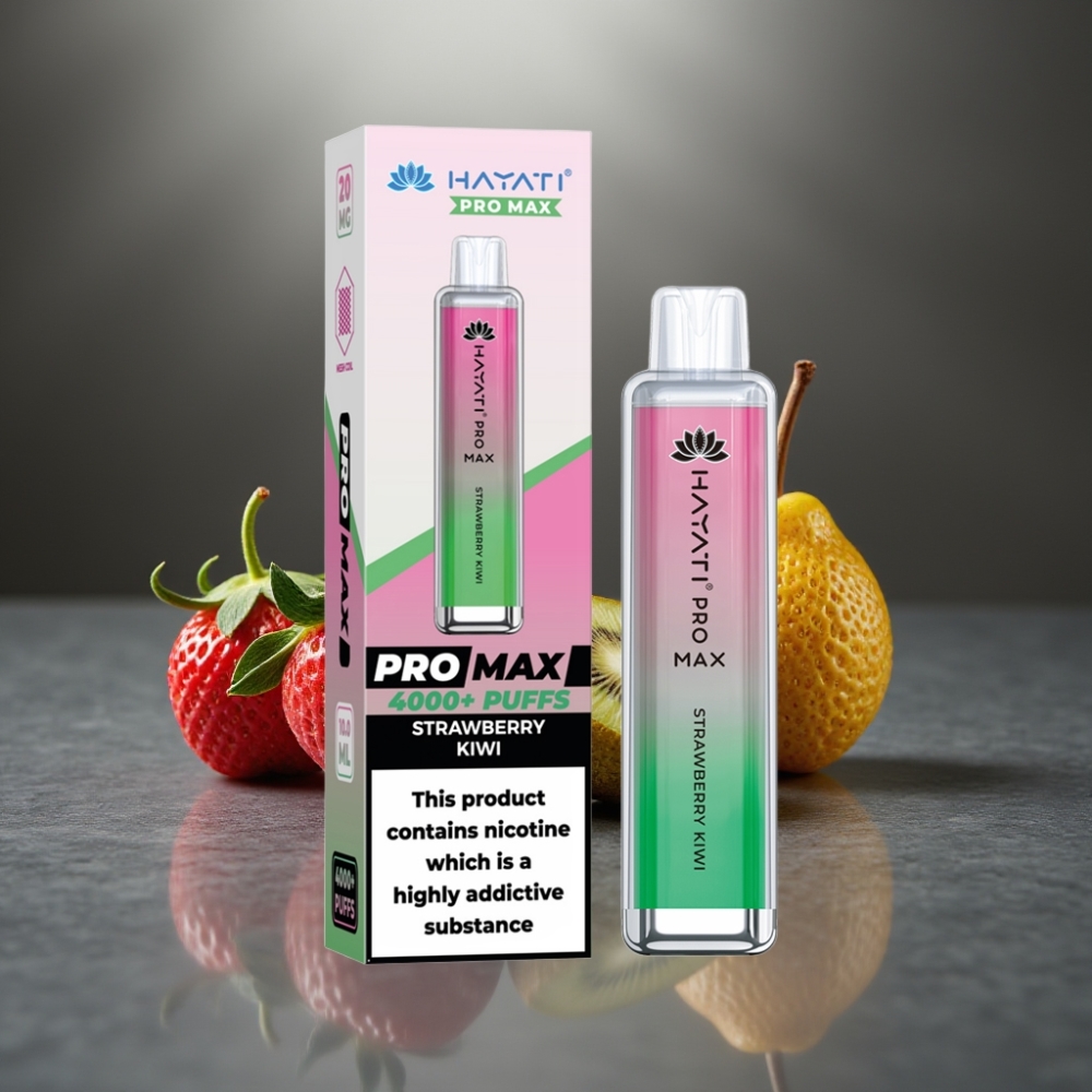 Hayati Pro Max 4000 Puff Eldobható E-szigaret 28×28×120mm 2%/5% Nikotin 1400mAh Eper-Kiwi Íz