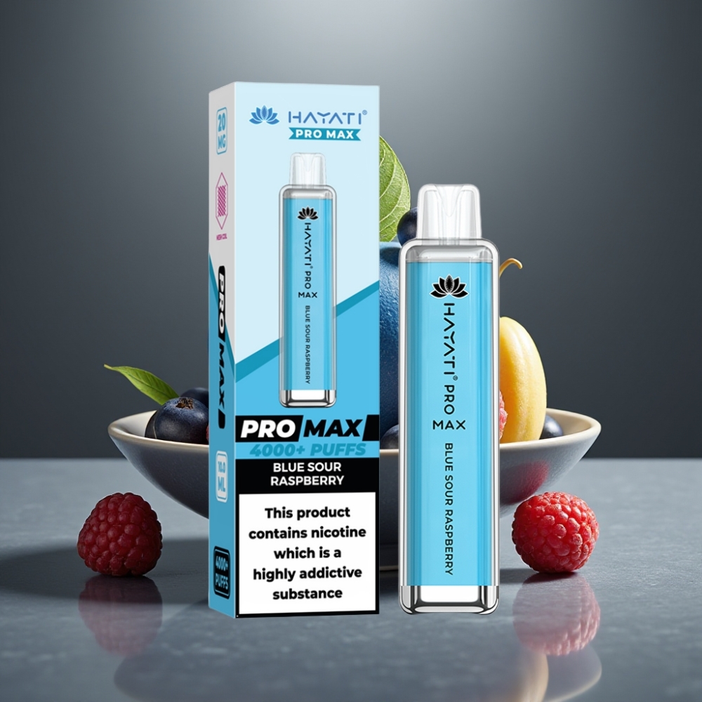 Hayati Pro Max 4000 Puff Eldobható E-szigaret 28×28×120mm Kék Savanyú Málna 2ml 10ml Auto Töltés 1400mAh