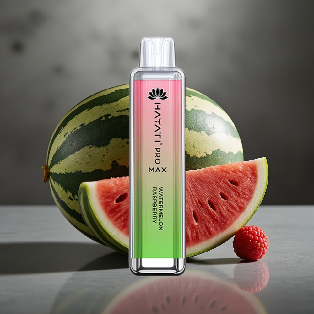 Hayati Pro Max 4000 Puff Eldobható Vape 28×28×120mm 2%,5% Nikotin Dupla 1.1 Ohm Mesh Coil 1400mAh Újratölthető TPD-Compliant Dinnye Málna