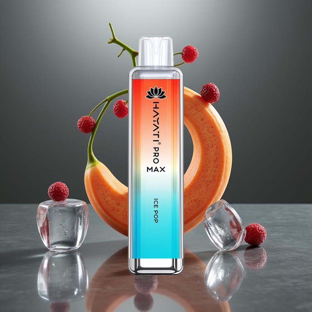 Hayati Pro Max 4000 Puff Eldobható Vape Jégpopsi 28×28×120mm 2%/5% Nikotin 1400mAh Duális 1.1 Ohm Mesh Coil LED Világítás Kristály Megjelenés TPD-Kompatibilis