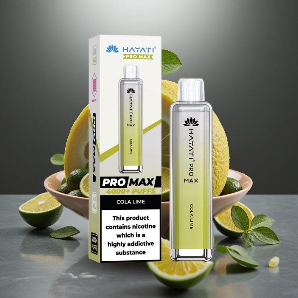 Hayati Pro Max 4000 Puff Eldobható Vape Kolcitrom – 28×28×120mm, 2%/5% Nikotin, 1400mAh, Dupla 1.1 Ohm Mesh Coil, LED, Kristály Megjelenés, TPD-Compliant