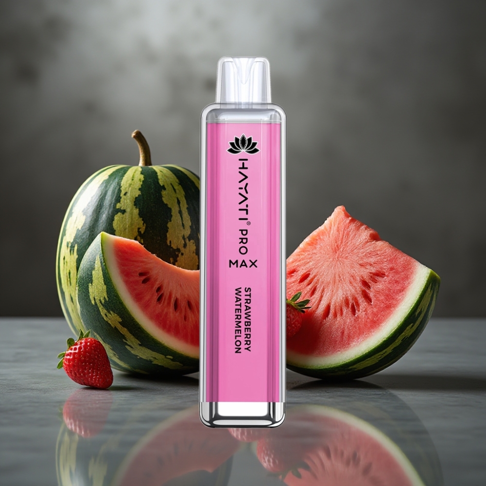 Hayati Pro Max 4000 Puff Elszívható E-Cigi 28×28×120mm 2%/5% Nikotin 1400mAh Eper Dinnye Íz