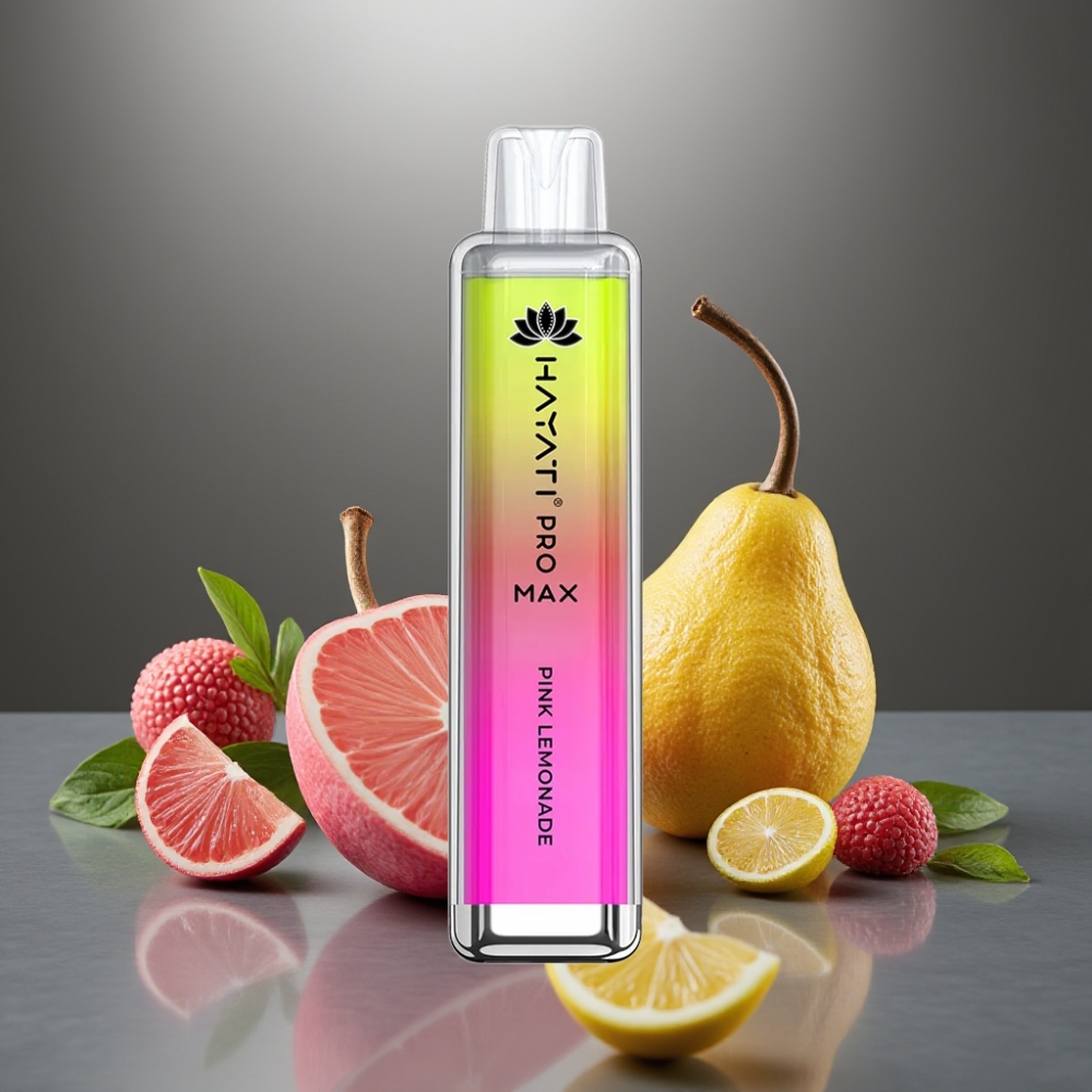 Hayati Pro Max 4000 Puff Elszívható E-Cigi Rózsaszín Limonádé 28×28×120mm 2%/5% Nikotin 1400mAh Dual 1.1 Ohm Mesh Coil