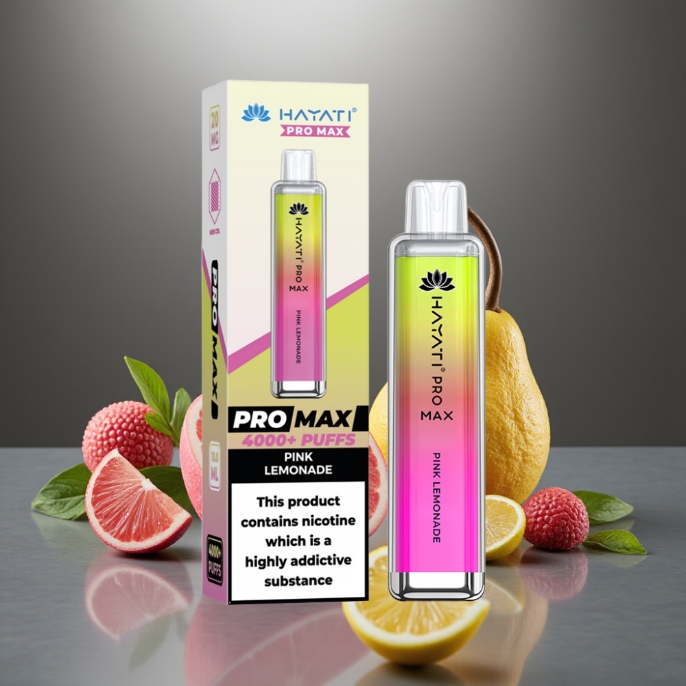 Hayati Pro Max 4000 Puff Elszívható E-Cigi Rózsaszín Limonádé 28×28×120mm 2%/5% Nikotin 1400mAh Dual 1.1 Ohm Mesh Coil