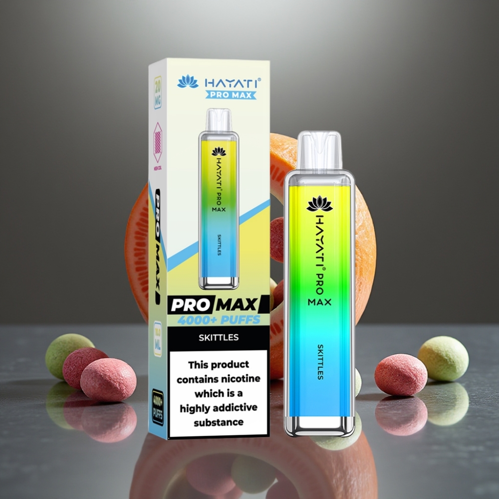 Hayati Pro Max 4000 Puff Elszívható E-Cigi Skittles Íz (28×28×120mm, 2%/5% Nikotin, 1400mAh, TPD)