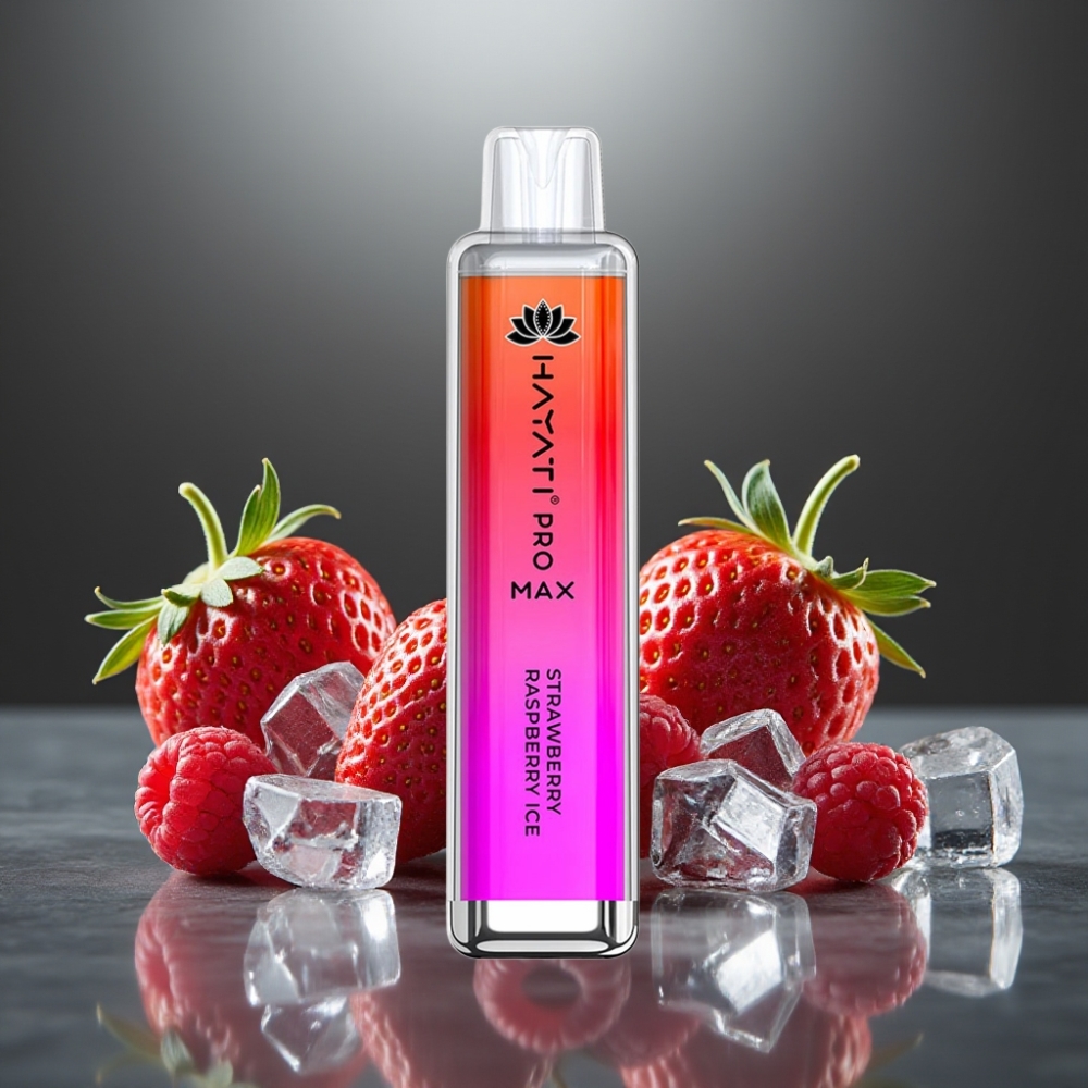 Hayati Pro Max 4000 Puff Elszívható E-cigi Eper Málna Jég 28×28×120mm 2%/5% Nikotin 1400mAh Dual 1.1 Ohm Mesh Coil