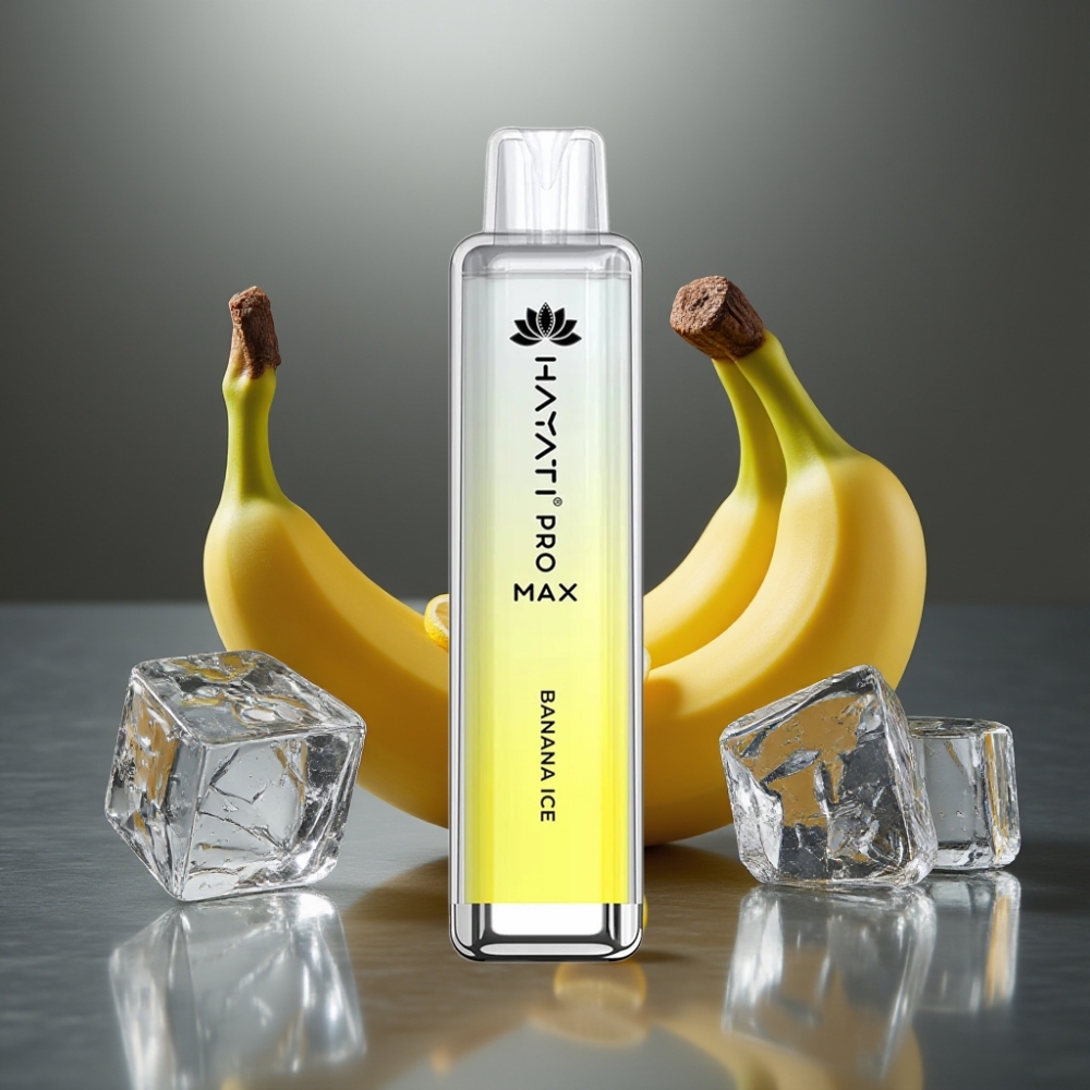 Hayati Pro Max 4000 Puff Elszívható Vape – 28×28×120mm, 2%/5% Nikotin, 1400mAh, Duális 1.1 Ohm Mesh Coil, Banán Jég Íz