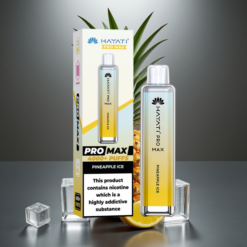Hayati Pro Max 4000 Puff Elszívható Vape – 28×28×120mm, 2%/5% Nikotin, 1400mAh, Dupla 1.1 Ohm Mesh Coil, Ananász Jég