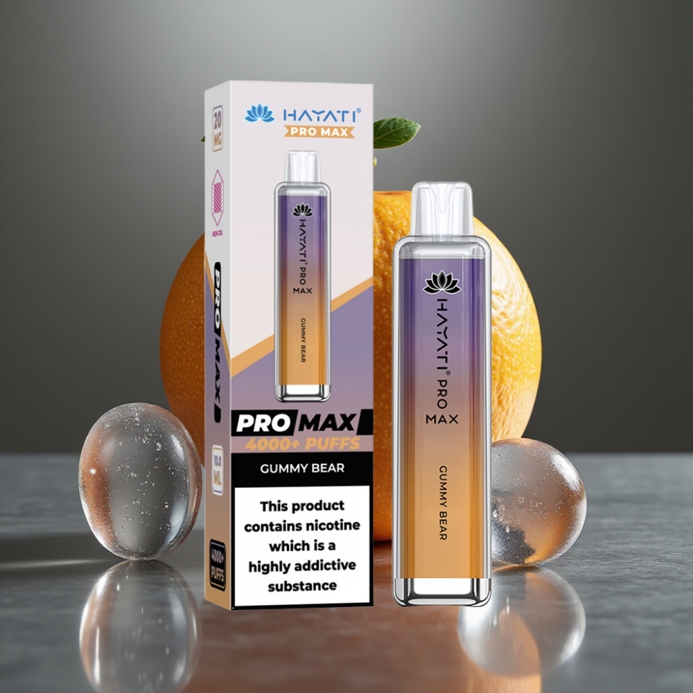 Hayati Pro Max 4000 Puffs Eldobható E-Cigi 28×28×120mm 2%/5% Nikotin 1400mAh Dual 1.1 Ohm Mesh Csomagolás MálnaMedve Íz