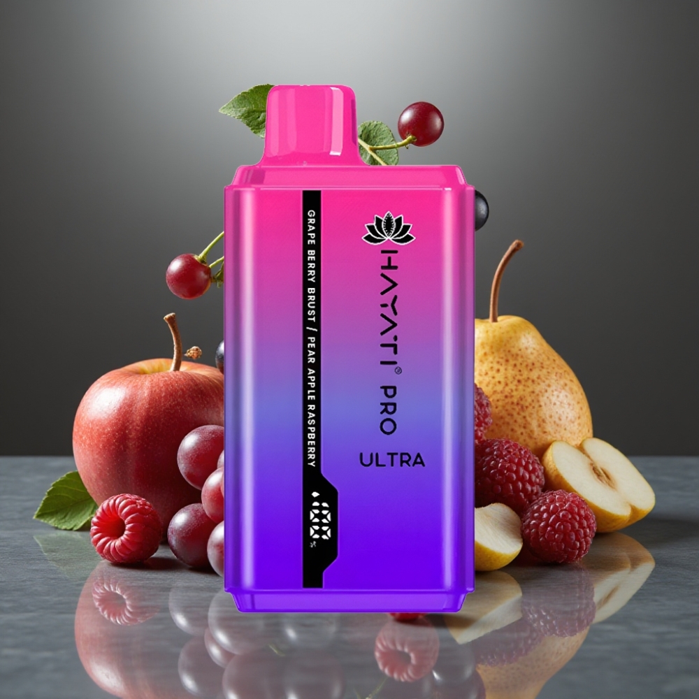 Hayati Pro Ultra 15000 Böfé Akkumulátor:850mAh E-liquid:2×12ml Nikotin:2% Ízek:49 Íz:Grape Berry Burst Körte Alma Málna Hayati Pro Ultra 15000 Böfé Akkumulátor:850mAh E-liquid:2×12ml Nikotin:2% Ízek:49 Íz:Grape Berry Burst Körte Alma Málna