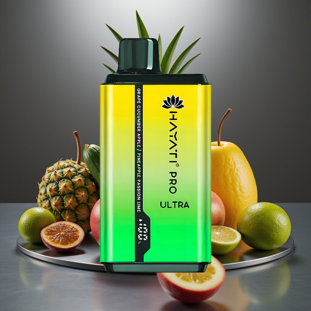 Hayati Pro Ultra 15000+ Puff 850mAh 2×12ml 2% 49 Íz Szőlő Uborka Alma Ananász Passió Lim